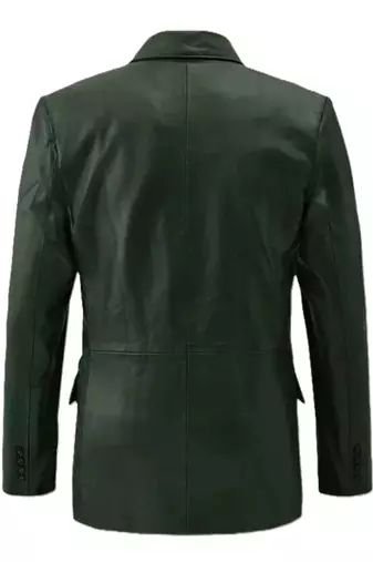 Men's genuine lambskin green double breasted leather blazer jacket