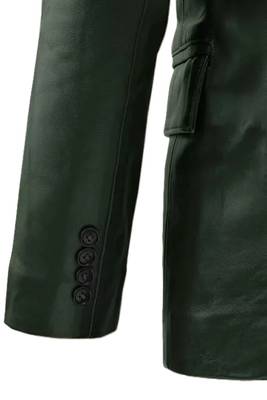Men's genuine lambskin green double breasted leather blazer jacket 4