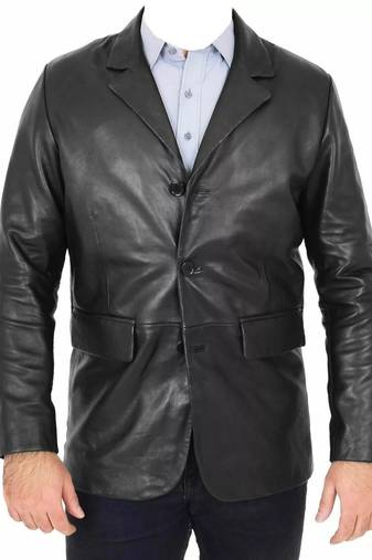 Men's black leather two button real lambskin sport coat blazer