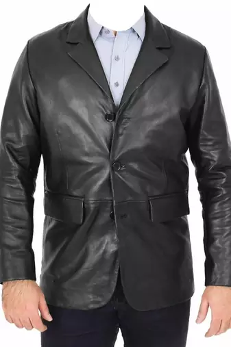 Men's black leather two button real lambskin sport coat blazer