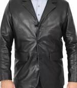 Men's black leather two button real lambskin sport coat blazer