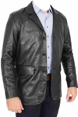 Men's black leather two button real lambskin sport coat blazer 3