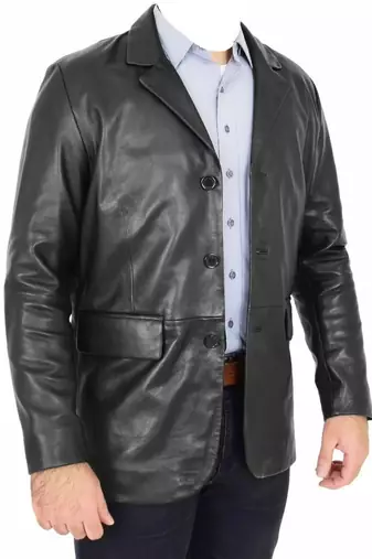 Men's black leather two button real lambskin sport coat blazer