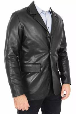 Men's black leather two button real lambskin sport coat blazer 4