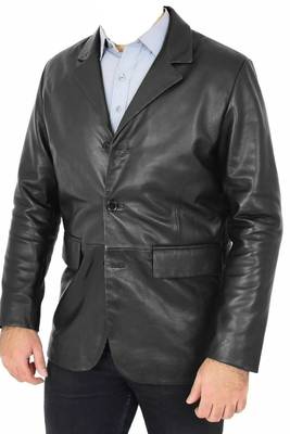 Men's black leather two button real lambskin sport coat blazer 5