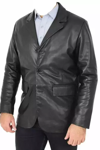 Men's black leather two button real lambskin sport coat blazer