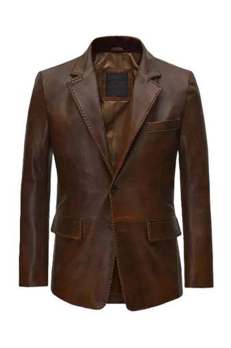 Men's brown genuine lambskin leather hand stitched blazer jacket