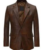 Men's brown genuine lambskin leather hand stitched blazer jacket