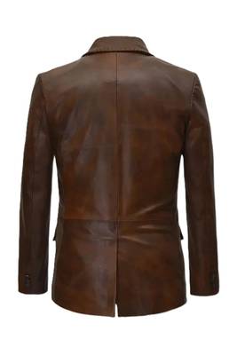 Men's brown genuine lambskin leather hand stitched blazer jacket 2