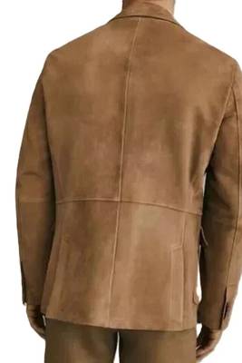 Men's tan lambskin suede leather two button blazer jacket 3