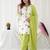 Women's white embroidered kurta with lime green palazzo & chiffon dupatta set