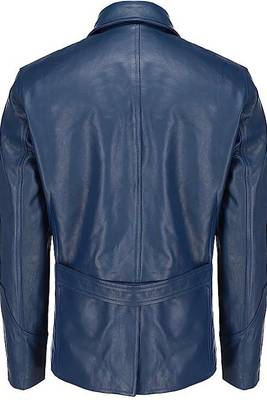 Men's blue genuine leather safari style jacket coat 2