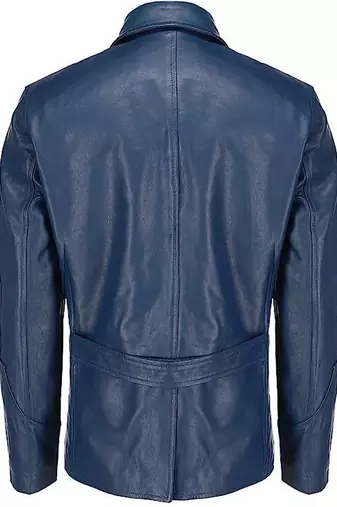 Men's blue genuine leather safari style jacket coat