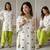 Women's white embroidered kurta with lime green palazzo & chiffon dupatta set