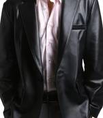 Men's black genuine leather formal blazer jacket