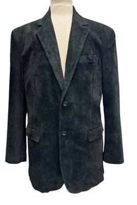 Men's black suede genuine leather two button blazer jacket 1