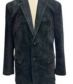 Men's black suede genuine leather two button blazer jacket