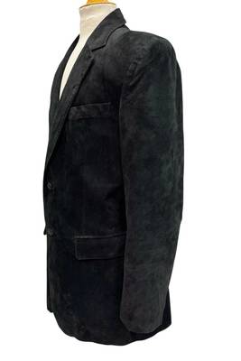 Men's black suede genuine leather two button blazer jacket 2