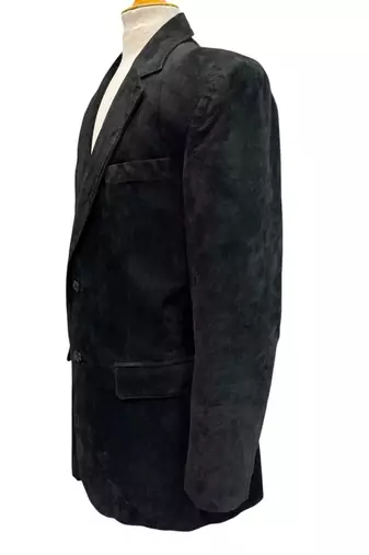 Men's black suede genuine leather two button blazer jacket