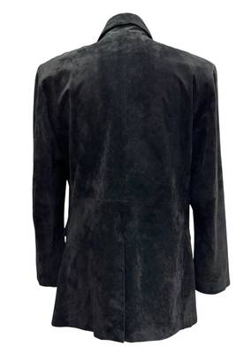 Men's black suede genuine leather two button blazer jacket 3