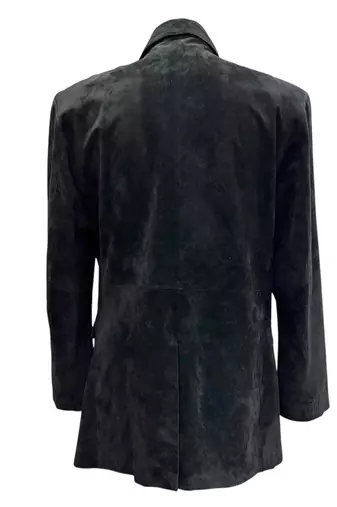 Men's black suede genuine leather two button blazer jacket