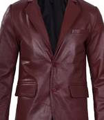 Men's maroon genuine leather two button blazer jacket