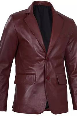 Men's maroon genuine leather two button blazer jacket 2