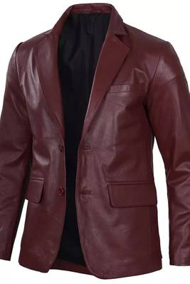 Men's maroon genuine leather two button blazer jacket 3