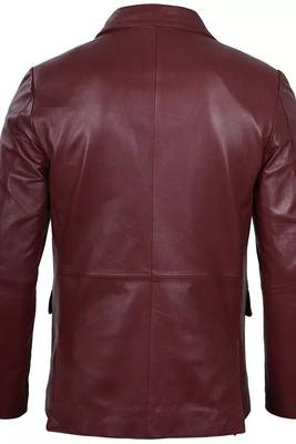 Men's maroon genuine leather two button blazer jacket 4