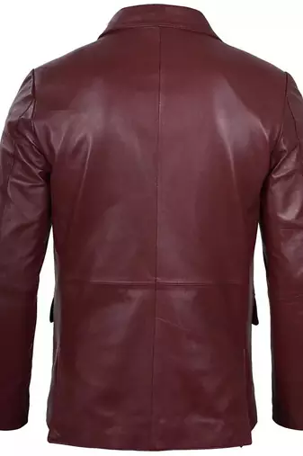 Men's maroon genuine leather two button blazer jacket
