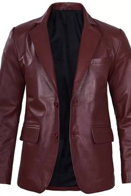 Men's maroon genuine leather two button blazer jacket 5