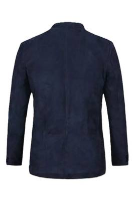 Men's navy blue suede lambskin leather safari blazer jacket 4