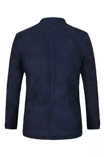 Men's navy blue suede lambskin leather safari blazer jacket