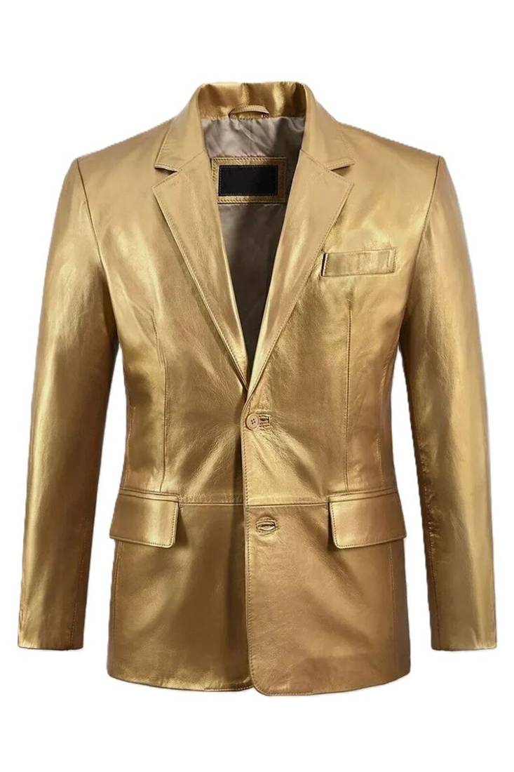 Men's gold genuine leather blazer sport coat