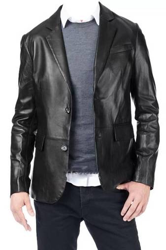 Men's black lambskin leather casual blazer jacket