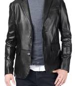 Men's black lambskin leather casual blazer jacket