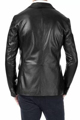 Men's black lambskin leather casual blazer jacket 2