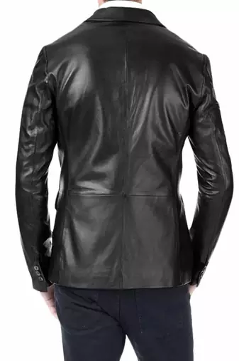 Men's black lambskin leather casual blazer jacket