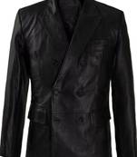 Men's black double breasted leather blazer coat
