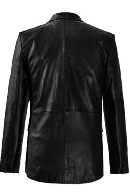 Men's black double breasted leather blazer coat 2