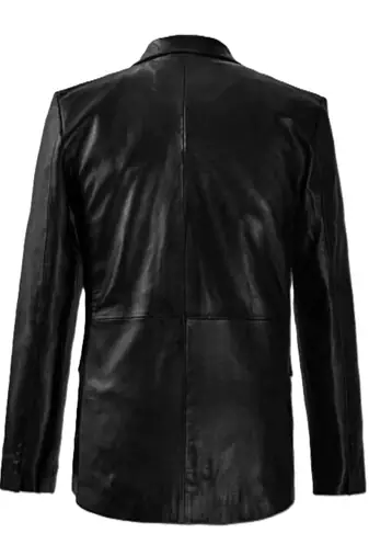 Men's black double breasted leather blazer coat