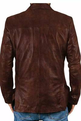 Men's brown genuine leather casual blazer jacket 2