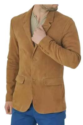 Men's tan suede soft genuine leather classic blazer jacket 1