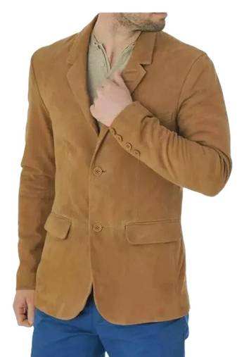 Men's tan suede soft genuine leather classic blazer jacket