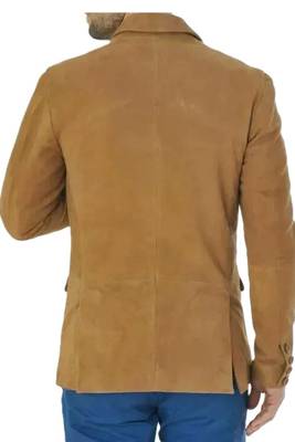 Men's tan suede soft genuine leather classic blazer jacket 3