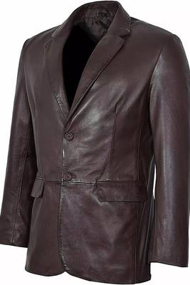 Men's dark brown lambskin leather formal blazer jacket 1