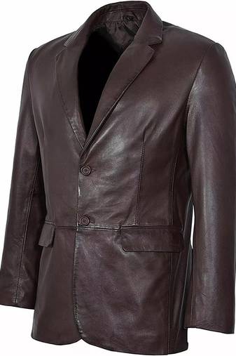 Men's dark brown lambskin leather formal blazer jacket