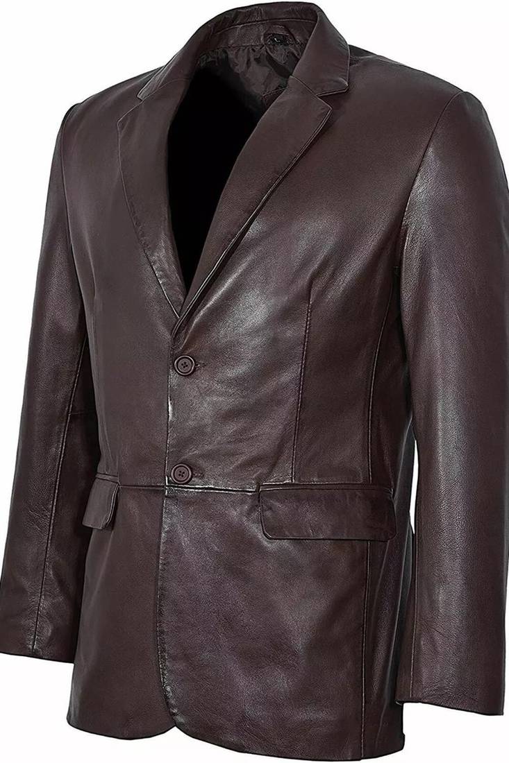 Men's dark brown lambskin leather formal blazer jacket