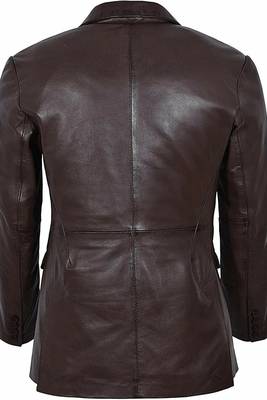 Men's dark brown lambskin leather formal blazer jacket 2