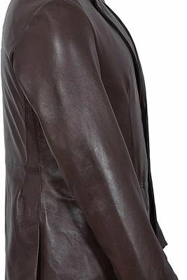 Men's dark brown lambskin leather formal blazer jacket 3